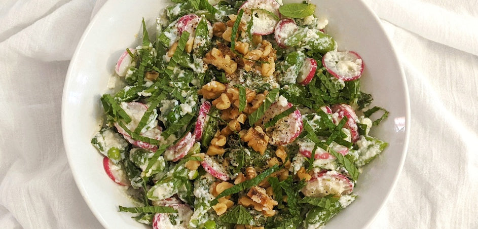 Goodful Snap Pea, Radish, Ricotta & Walnut Salad